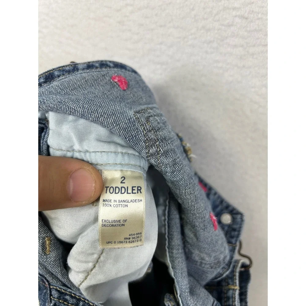Valentine Heart OshKosh B'gosh Toddler 2T Blue‎ Pink Embroidered Denim Overalls